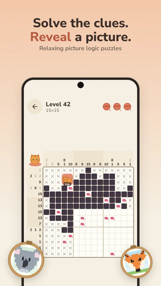 Meowgram puzzle screen with a picture being revealed